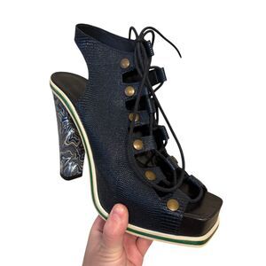 Rodarte Embossed Lizard Leather Lace Up Heels 38